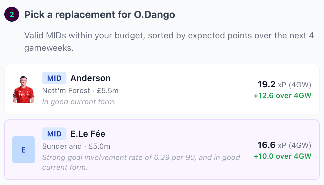 AI transfer recommendations with xP data